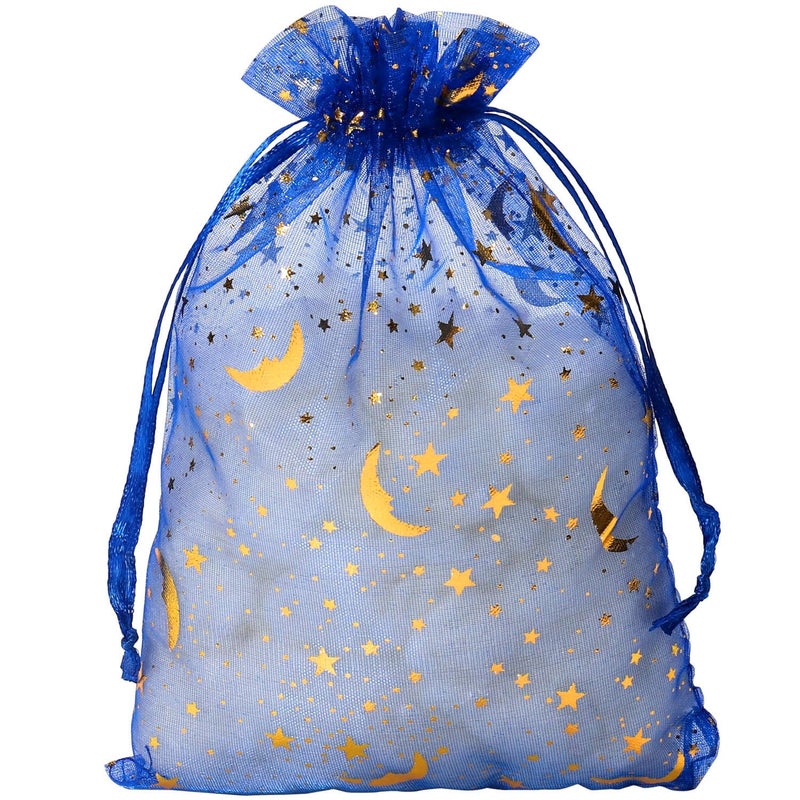 SUNGULF 100Pcs 5x7 Inches Sheer Drawstring Organza Bags Stars and Moon Wedding Party Favor Jewelry Candy Gift Pouches (Blue) - Image 1